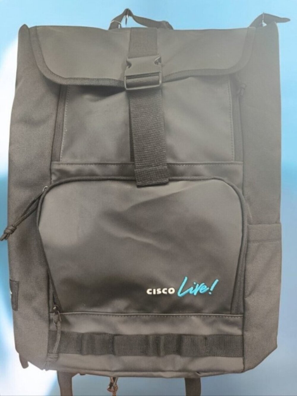 Cisco Live Black Laptop Travel Backpack with Front Buckle and Logo